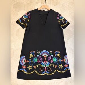 Zara Black midi  Dress with floral details. Size XL